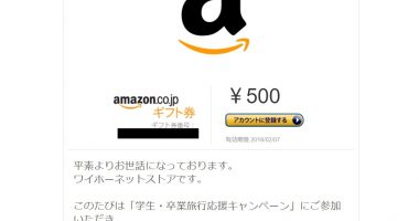 ワイホーネットストア「Amazonギフト券 500円分」が当選