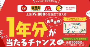 食事券1年分が当たるチャンス☆Yahoo!BB「ジェフグルメカード1年分を当てようキャンペーン」