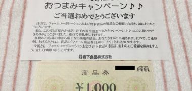 フィール×岩下食品のハガキ懸賞で「商品券 1,000円分」が当選