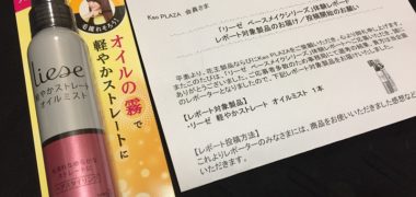 花王「リーゼ 軽やかストレート オイルミスト」の商品モニターに当選