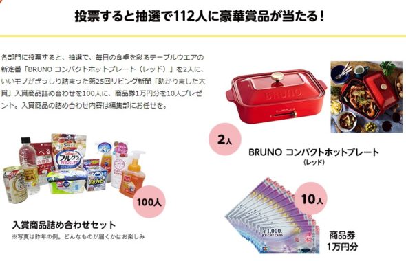 BRUNO コンパクトホットプレート / 商品券 1万円分 / 入賞商品詰め合わせセット