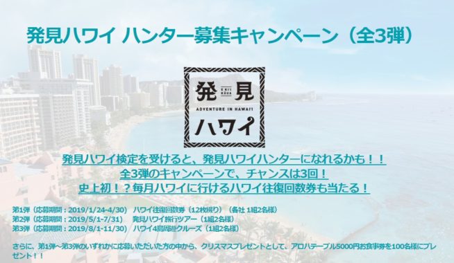 ハワイ往復回数券 / 発見ハワイ旅行ツアー / ハワイ4島周遊クルーズ / アロハテーブル 5,000円食事券