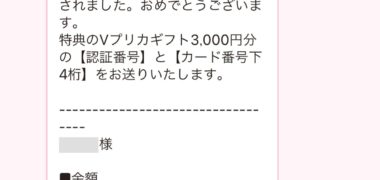 泉精器製作所のキャンペーンで「Vプリカ 3,000円分」が当選