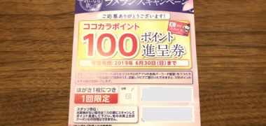 ココカラファインのキャンペーンで「ココカラポイント 100ポイント」が当選