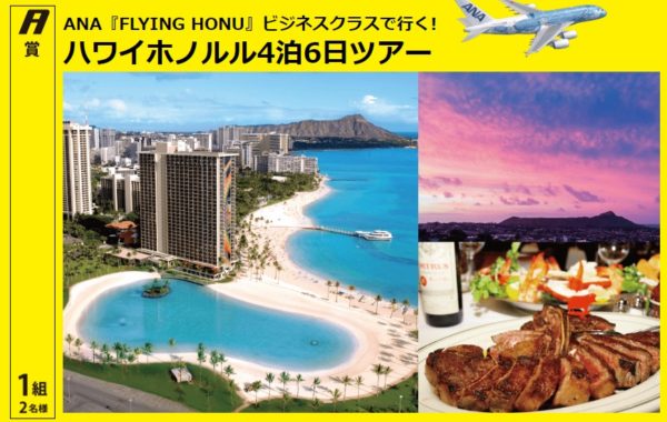 A賞「ハワイホノルル4泊6日ツアー」 / B賞「豪華家電」ほか