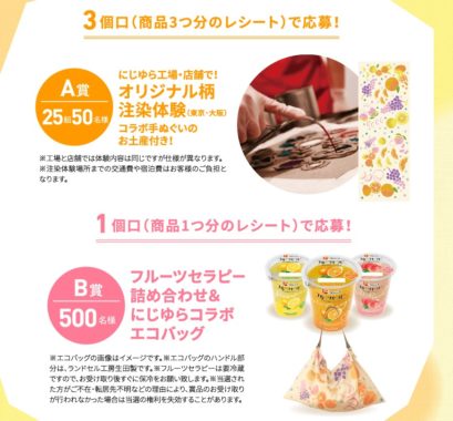 オリジナル柄注染体験 コラボ手ぬぐいのお土産付き / フルーツセラピー詰め合わせ＆にじゆらコラボエコバッグ / LINEポイント 500ポイント