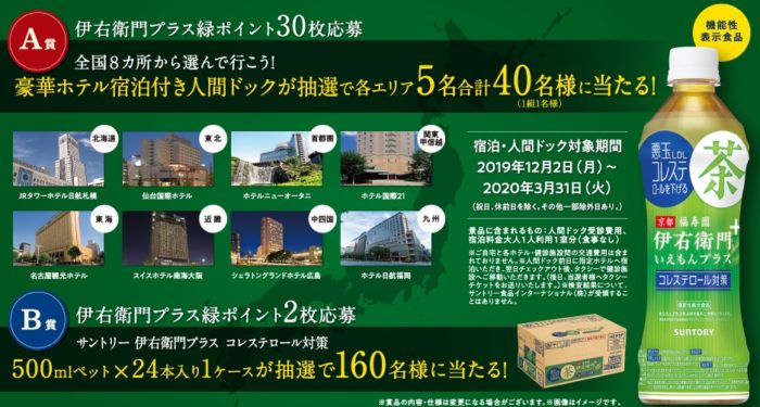豪華ホテル宿泊付き人間ドック / サントリー 伊右衛門プラス コレステロール対策 1ケース