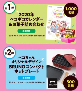 2020年ペコポコカレンダー＆お菓子詰め合わせ / おペコちゃんオリジナルデザイン BRUNOコンパクトホットプレート