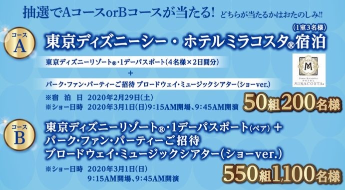 東京ディズニーシー・ホテルミラコスタ宿泊＋東京ディズニーリゾート・1デーパスポート＋パーク・ファン・パーティーご招待など