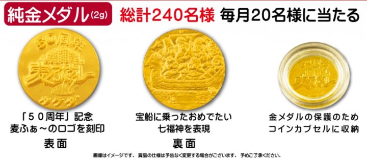 ５０周年記念純金メダル当たる | タマゴボーロとウェハース製造竹田本社
