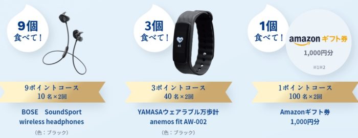 Amazonギフト券1,000円分 / ウェアラブル万歩計 / ワイヤレスイヤホン