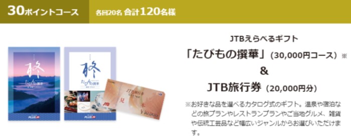 たびもの撰華30,000円コース＆JTB旅行券20,000円分 / 新垣結衣QUOカード 他