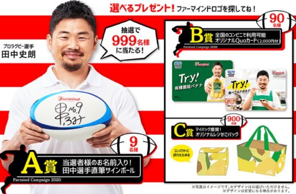 田中選手直筆サインボール / QUOカード2,000円分 / レジかごバッグ