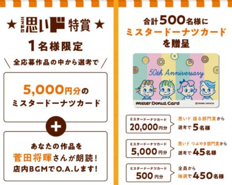 ミスタードーナツカード5,000円分+菅田将暉さん朗読 他