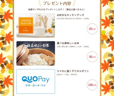 お好きなキッチングッズor選べる美味しいお米orQUOカードPay500円分