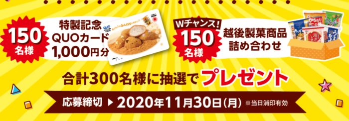 特製記念QUOカード1,000円分 / 越後製菓商品詰め合わせ