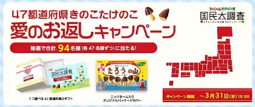 ネーム入りきのこたけのこも当たる毎日応募キャンペーン！｜懸賞主婦