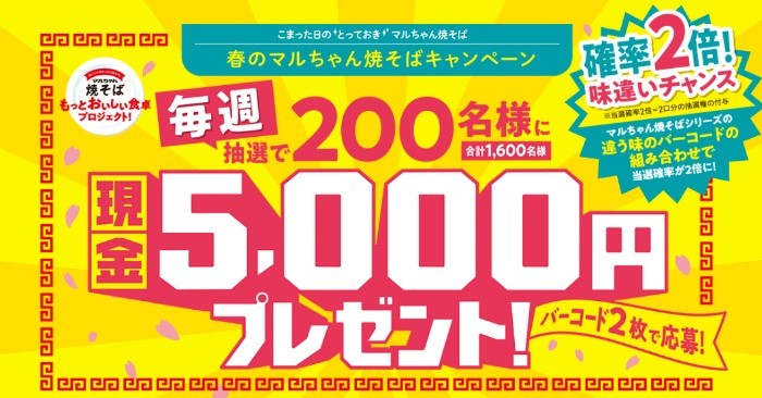 確率2倍！春のマルちゃん焼そばキャンペーン | 東洋水産株式会社