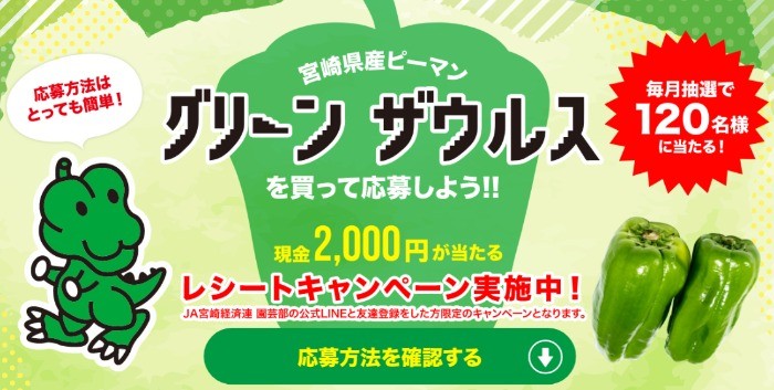 宮崎県産ピーマン「グリーンザウルス」レシートキャンペーン | JA宮崎経済連 園芸部