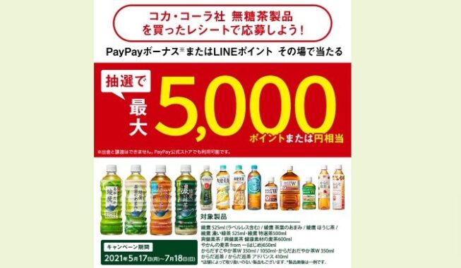 PayPayボーナスまたはLINEポイント最大5,000円ポイント