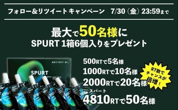 ユーグレナのスポーツ補助飲料「SPURT」が当たるTwitter懸賞♪