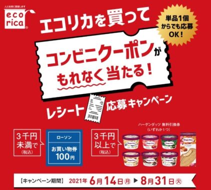 エコリカを買ってコンビニクーポンがもれなく当たるレシート応募キャンペーン