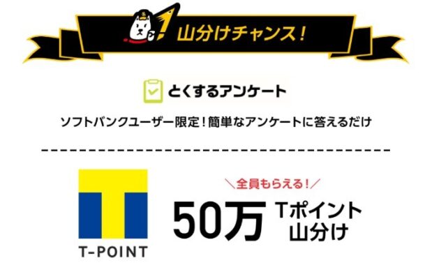 とくするアンケート Tポイント50万ポイント山分け