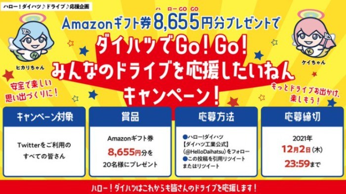Amazonギフト券8,655円（ハローGOGO）が20名様に当たる高額懸賞♪