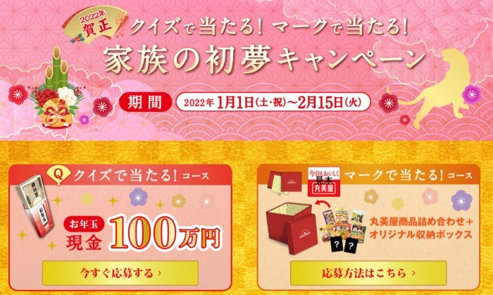 現金100万円のお年玉が5名様に当たる！丸美屋の家族の初夢キャンペーン☆