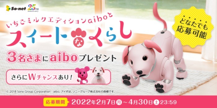 ソニーのペット型ロボット「aibo」が3名様に当たる豪華懸賞♪