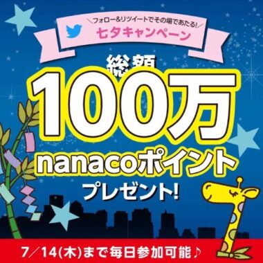 総額100万ポイントのnanacoが当たるTwitter毎日応募キャンペーン！｜懸賞主婦