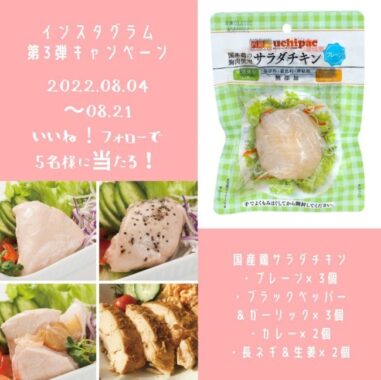 「国産鶏サラダチキン」4種10個セットなどが当たるSNS懸賞☆