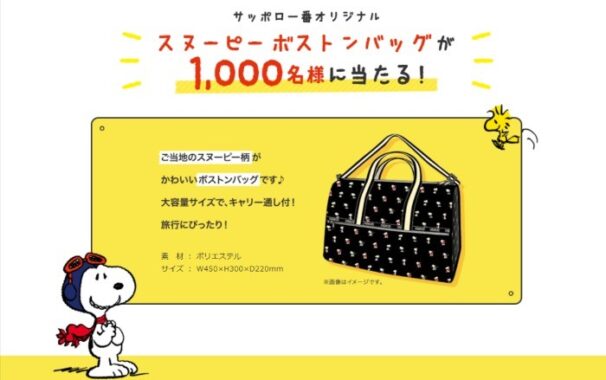 1,000名様にスヌーピーボストンバッグが当たる大量当選ハガキ懸賞