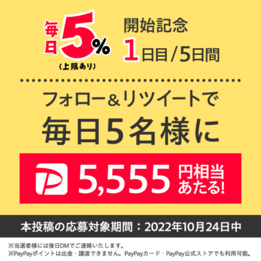 5日間連続！毎日5名様に5,555ポイントプレゼント