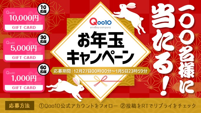 最大10,000円分のQoo10ギフトカードが当たる豪華Twitter懸賞！