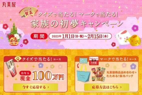 お年玉100万円が5名様に当たる毎年恒例のお正月丸美屋懸賞！