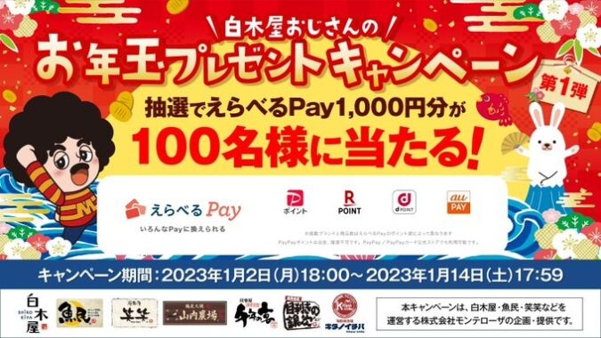 えらべるPay1,000円分がその場で当たるお年玉キャンペーン！