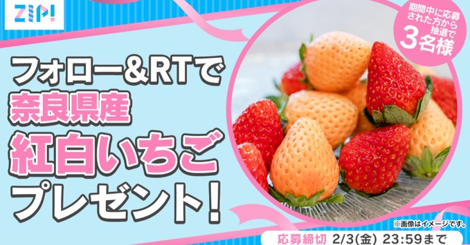 奈良県産の紅白いちごが当たるTwitter毎日応募キャンペーン！