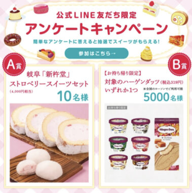 ストロベリースイーツセットやハーゲンダッツ無料券が当たるLINE懸賞！