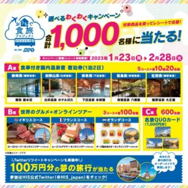 100万円までの「選べる夢旅行」が当たる高額懸賞☆