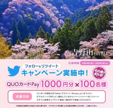 QUOカードPay1,000円分がその場で当たるTwitterキャンペーン！