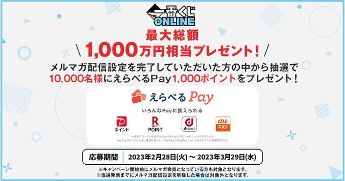 10,000名様にえらべるPayが当たるメルマガ登録キャンペーン！