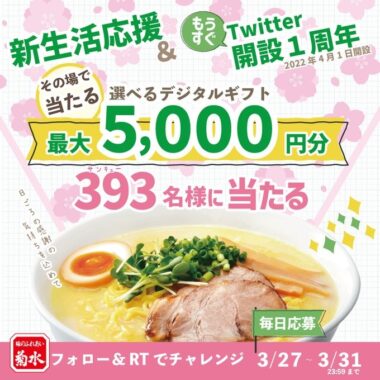 393名様にその場でデジタルギフトが当たるTwitterキャンペーン！