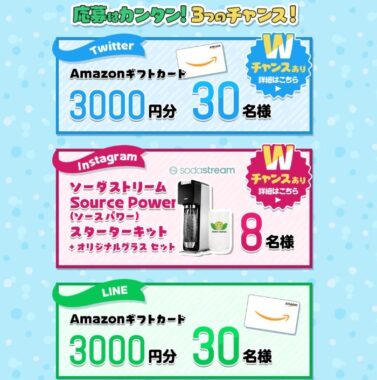 ソーダストリームやAmazonギフトカードが当たるSNS懸賞！