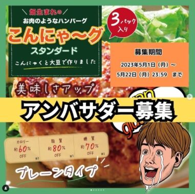 お肉のような「こんにゃく＆大豆」のハンバーグの商品モニターキャンペーン☆