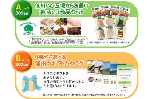 信州ハム商品セットやギフトカタログが当たるハガキ懸賞！