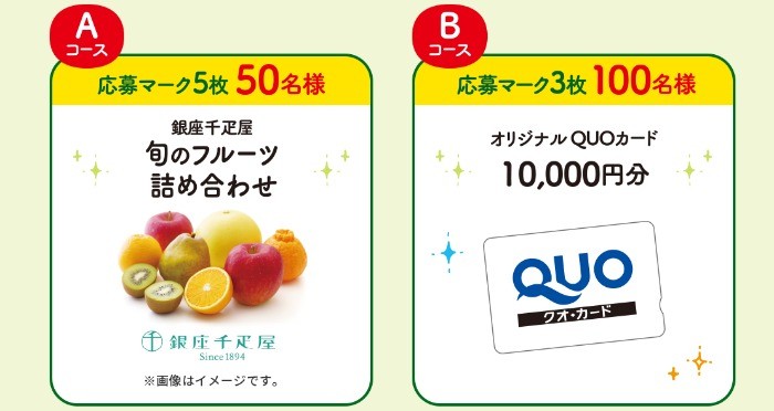 千疋屋フルーツセットや10,000円分のQUOカードも当たる豪華ハガキ懸賞！