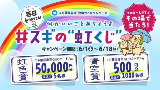 最大5万円分のスギ薬局専用QUOカードPayが当たる豪華Twitter懸賞！