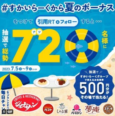 その場で500円分のすかいらーく食事券が当たるTwitter懸賞！