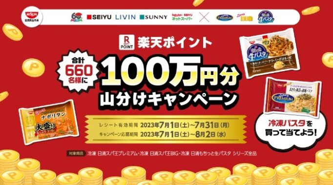 楽天ポイント100万円分が合計660名様に当たるレシート懸賞！